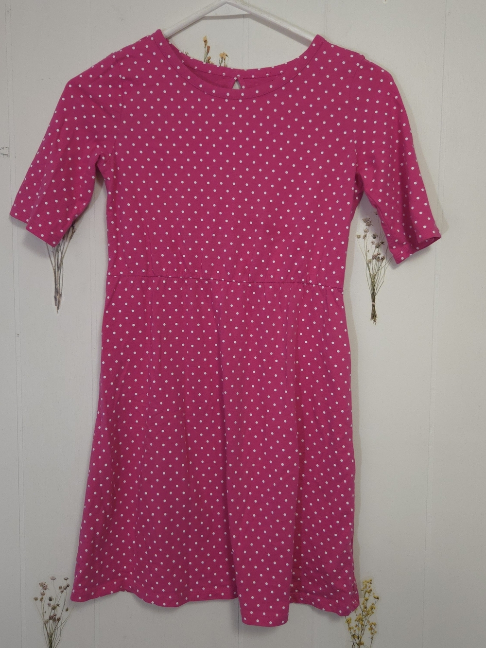 Old Navy Hot Pink Polka Dot Short Sleeve Dress